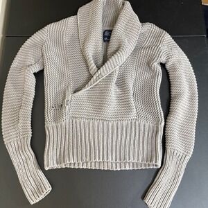 Y2K American Eagle Faux Wrap Cowl Neck Sweater Womens Size M Gray Cotton Chunky